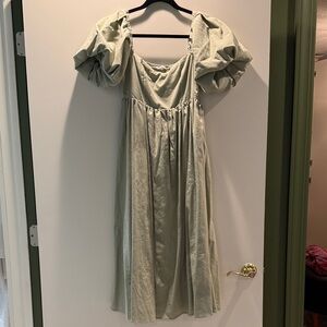 Elegant Puff Sleeve Dress in Sage Green
